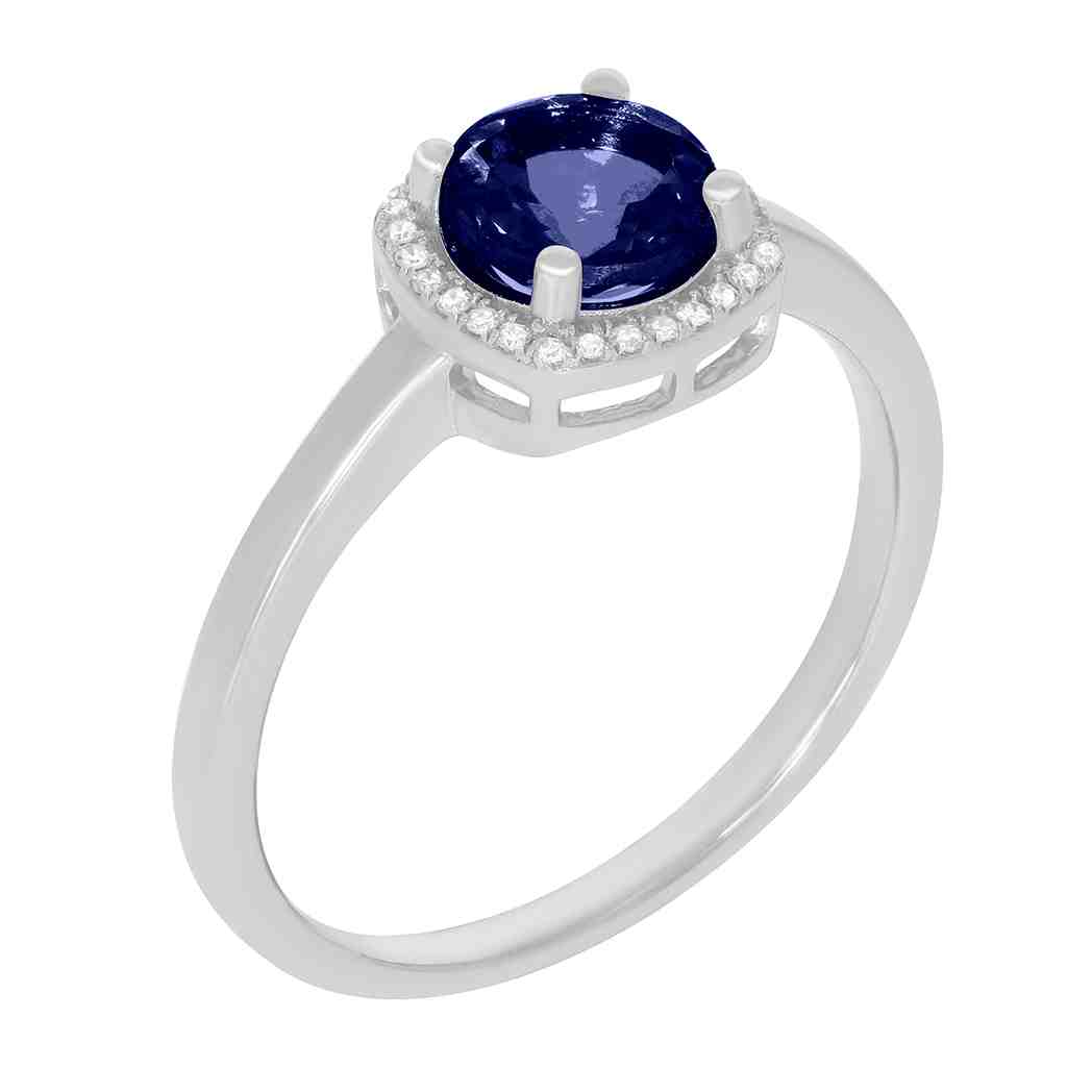 Round Blue Shapphire with a Halo Ring PD31345ALR BLUE SHAPPHIRE